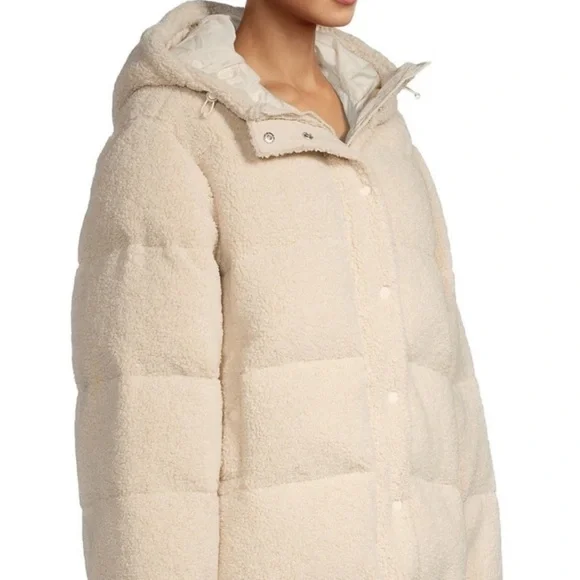 Good American Womens Essentials Sherpa Cocoon Hooded Puffer Coat Size 4 Cream XL